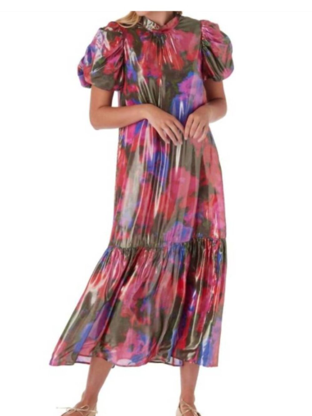CROSBY BY MOLLIE BURCH Loretta Dress Blurred Floral Bright Viscose Lurex Size S